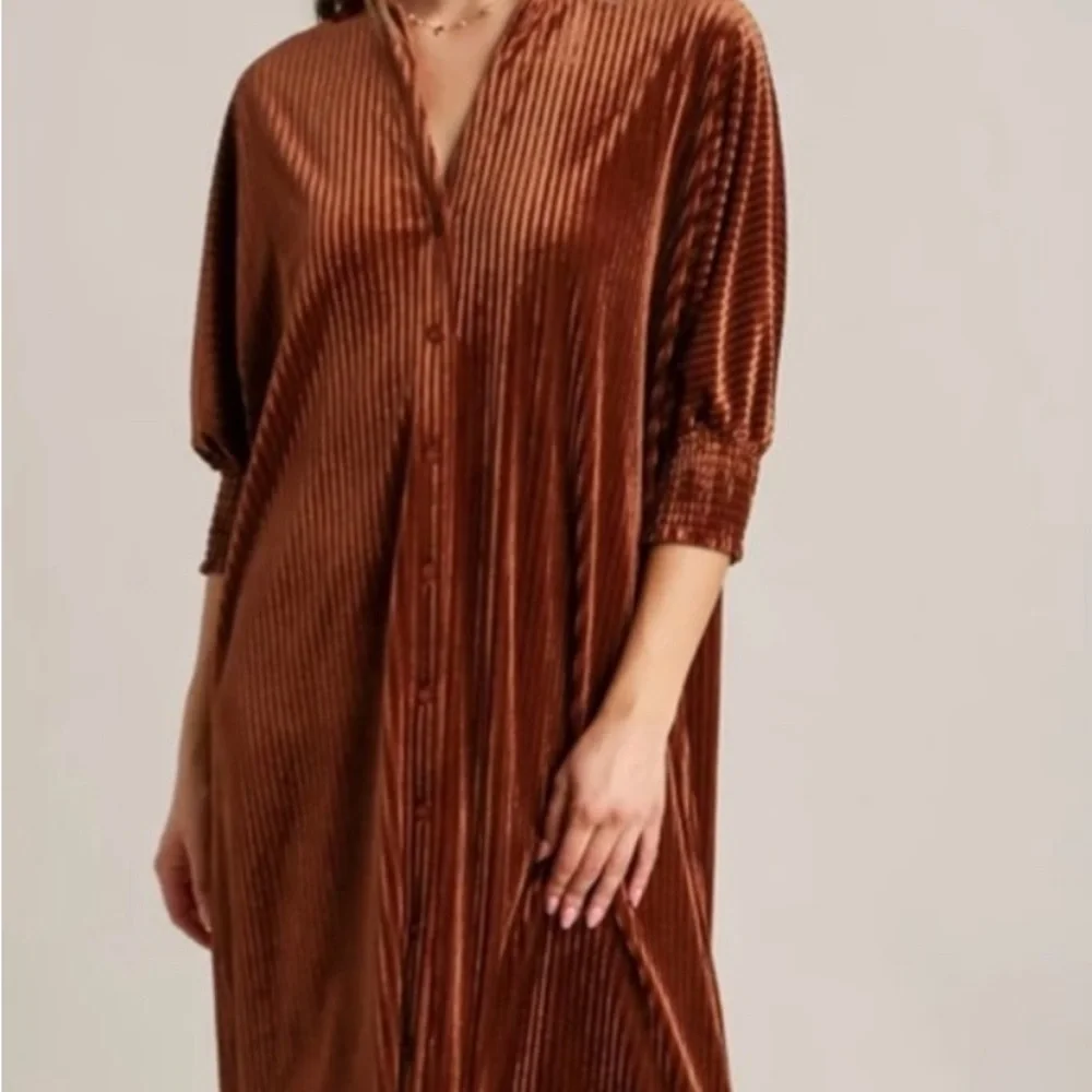 Rust Ribbed Velvet Dress - Picture 2 of 4